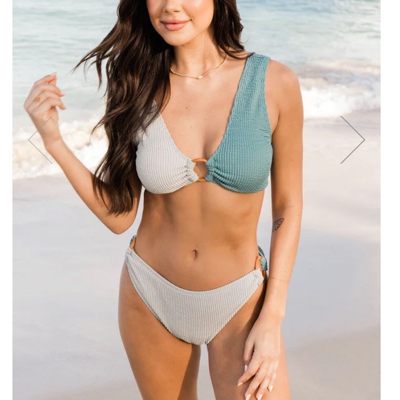 💕Textured Teal and Taupe Bikini Size Med New - Picture 5 of 9
